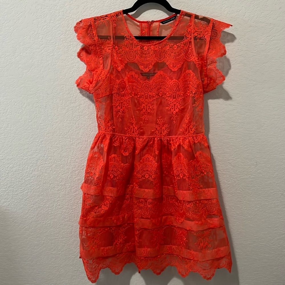 MARISSA WEBB Kallisti Lace Dress in Coral Flame, Size M